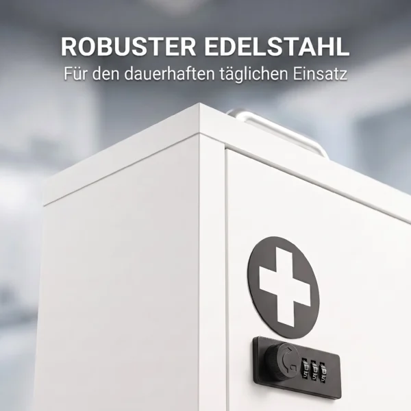 Medizinschrank Zur Wandmontage Mit Zahlenschloss, 2 stufiger Erste Hilfe Schrank Aus Edelstahl, Weiß