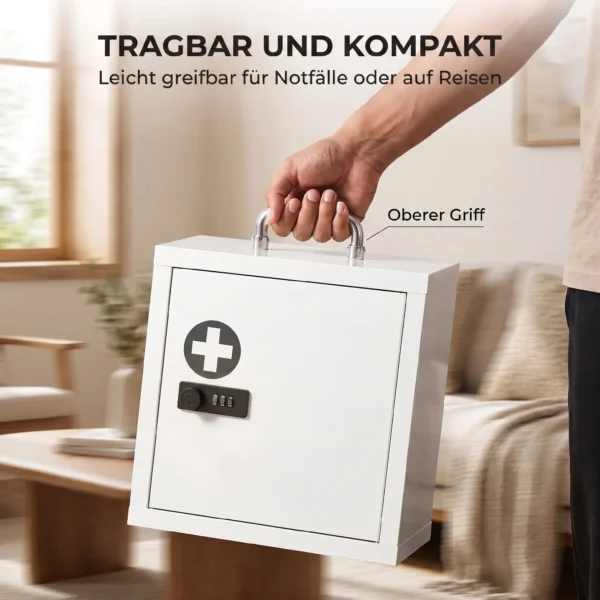 Medizinschrank Zur Wandmontage Mit Zahlenschloss, 2 stufiger Erste Hilfe Schrank Aus Edelstahl, Weiß