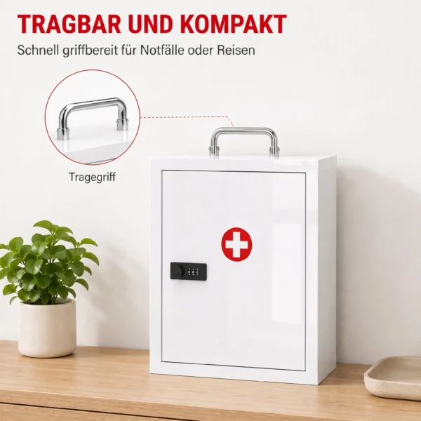 Medizinschrank Zur Wandmontage Mit Zahlenschloss, 3 Ebenen, Abschließbarer Erste Hilfe Schrank Aus Stahl, Weiß