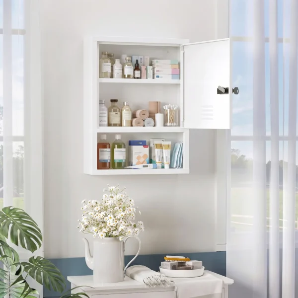 Medizinschrank Zur Wandmontage Mit Zahlenschloss Und Schlüssel, 3 stufig, Abschließbar, Weiß