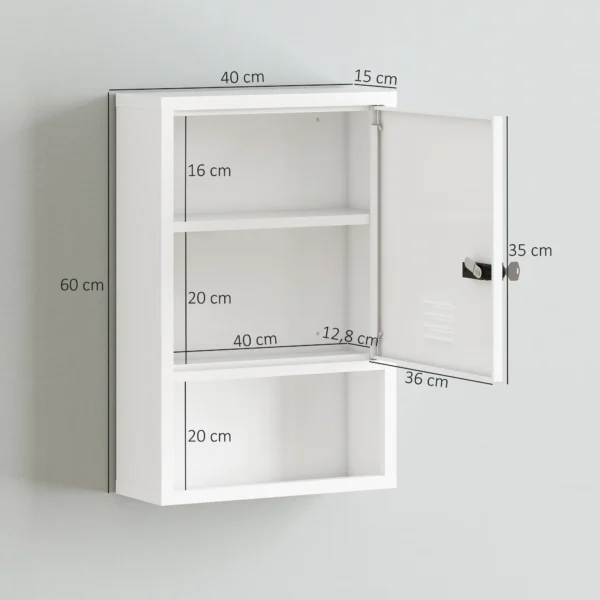 Medizinschrank Zur Wandmontage Mit Zahlenschloss Und Schlüssel, 3 stufig, Abschließbar, Weiß