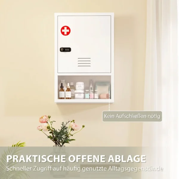 Medizinschrank Zur Wandmontage Mit Zahlenschloss Und Schlüssel, 3 stufig, Abschließbar, Weiß