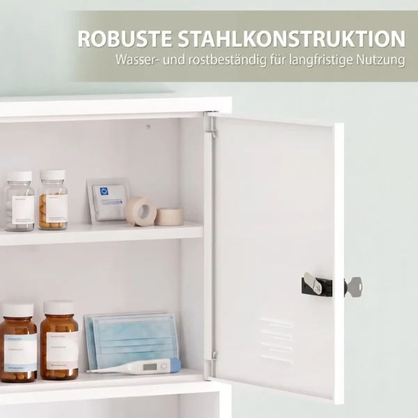 Medizinschrank Zur Wandmontage Mit Zahlenschloss Und Schlüssel, 3 stufig, Abschließbar, Weiß
