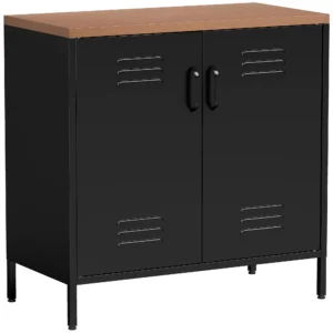Metall Sideboard, 80x40x80 Cm, Industrielles Aufbewahrungsschrank Mit 2 Türen Und Verstellbarem Regal Für Wohnzimmer, Büro, Schwarz