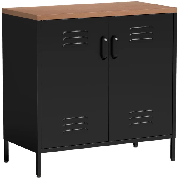 Metall Sideboard, 80x40x80 Cm, Industrielles Aufbewahrungsschrank Mit 2 Türen Und Verstellbarem Regal Für Wohnzimmer, Büro, Schwarz