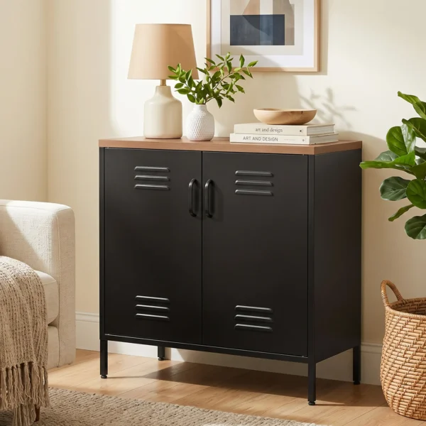 Metall Sideboard, 80x40x80 Cm, Industrielles Aufbewahrungsschrank Mit 2 Türen Und Verstellbarem Regal Für Wohnzimmer, Büro, Schwarz