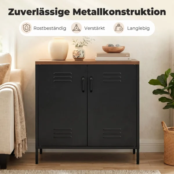 Metall Sideboard, 80x40x80 Cm, Industrielles Aufbewahrungsschrank Mit 2 Türen Und Verstellbarem Regal Für Wohnzimmer, Büro, Schwarz