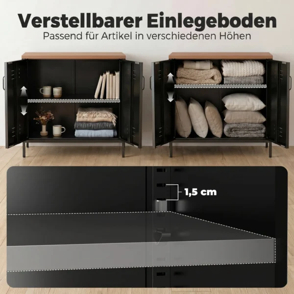 Metall Sideboard, 80x40x80 Cm, Industrielles Aufbewahrungsschrank Mit 2 Türen Und Verstellbarem Regal Für Wohnzimmer, Büro, Schwarz