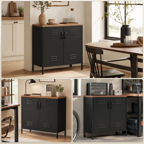 Metall Sideboard, 80x40x80 Cm, Industrielles Aufbewahrungsschrank Mit 2 Türen Und Verstellbarem Regal Für Wohnzimmer, Büro, Schwarz