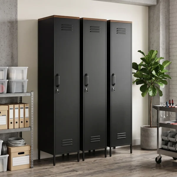 Metallschrank, Industrieller Kleiderschrank Mit Verstellbaren Böden Für Schlafzimmer, Garage Und Büro, Schwarz