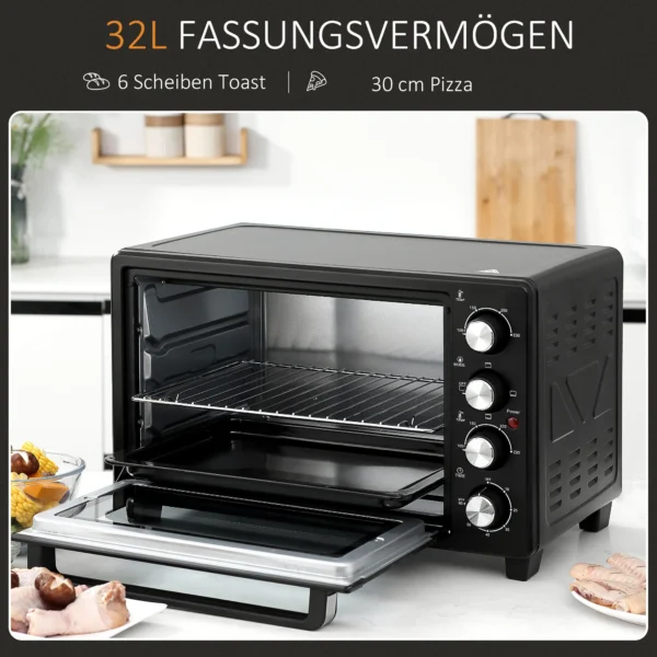 Mini Ofen Toasterofen, 1 Backblech, 1 Grilrost, Timer Funktion, Schwarz
