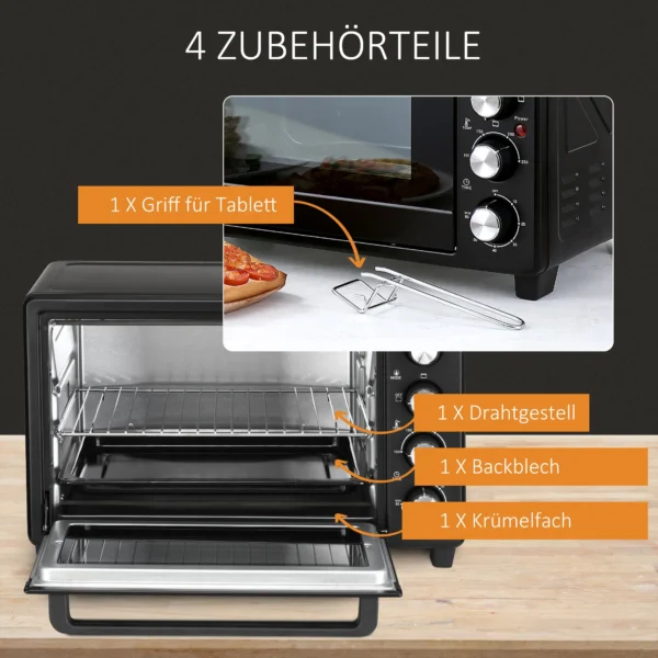 Mini Ofen Toasterofen, 1 Backblech, 1 Grilrost, Timer Funktion, Schwarz