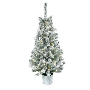 Mini Weihnachtsbaum Ø40x90 Cm, Kunstschnee, 60 LEDs, Feuerfest, Kunststoff, Grün/Weiß