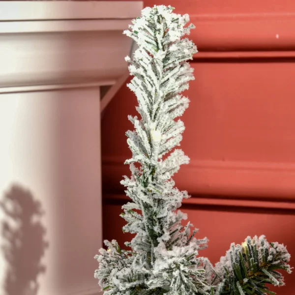 Mini Weihnachtsbaum Ø40x90 Cm, Kunstschnee, 60 LEDs, Feuerfest, Kunststoff, Grün/Weiß