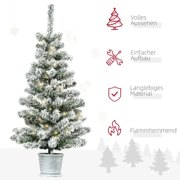 Mini Weihnachtsbaum Ø40x90 Cm, Kunstschnee, 60 LEDs, Feuerfest, Kunststoff, Grün/Weiß