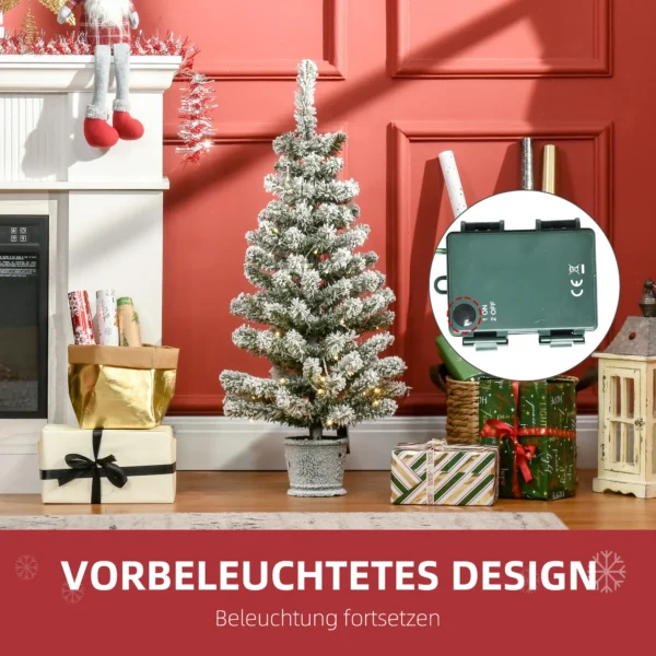 Mini Weihnachtsbaum Ø40x90 Cm, Kunstschnee, 60 LEDs, Feuerfest, Kunststoff, Grün/Weiß