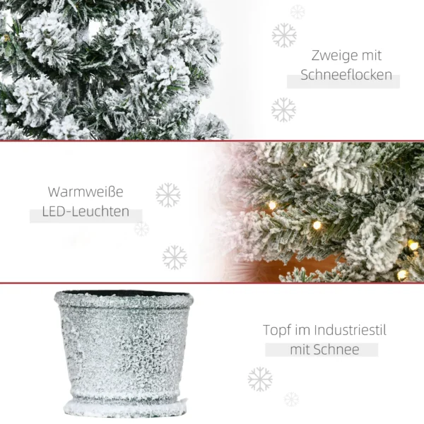 Mini Weihnachtsbaum Ø40x90 Cm, Kunstschnee, 60 LEDs, Feuerfest, Kunststoff, Grün/Weiß