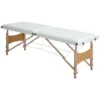 Mobile Massageliege 2 Zonen Klappbar Höhenverstellbar Massagetisch 60 Cm Breit Mit Tragetasche Holzfüßen Cremeweiß