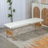 Mobile Massageliege 2 Zonen Klappbar Höhenverstellbar Massagetisch 60 Cm Breit Mit Tragetasche Holzfüßen Cremeweiß