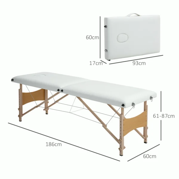 Mobile Massageliege 2 Zonen Klappbar Höhenverstellbar Massagetisch 60 Cm Breit Mit Tragetasche Holzfüßen Cremeweiß