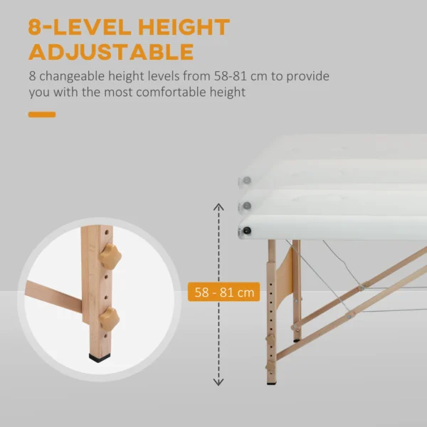 Mobile Massageliege 2 Zonen Klappbar Höhenverstellbar Massagetisch 60 Cm Breit Mit Tragetasche Holzfüßen Cremeweiß