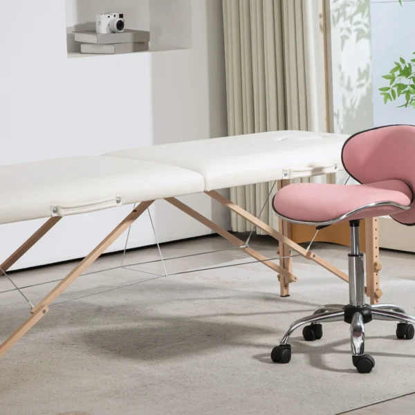 Mobile Massageliege 2 Zonen Klappbar Höhenverstellbar Massagetisch 60 Cm Breit Mit Tragetasche Holzfüßen Cremeweiß