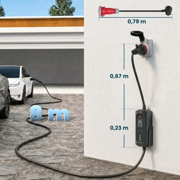 Mobile Wallbox 11kW 8m Typ 2 6–16 A 3 Phasig Ladekabel CEE 16A Auf Typ 2 Mit Einstellbarer Ladeleistung Startzeitvorwahl