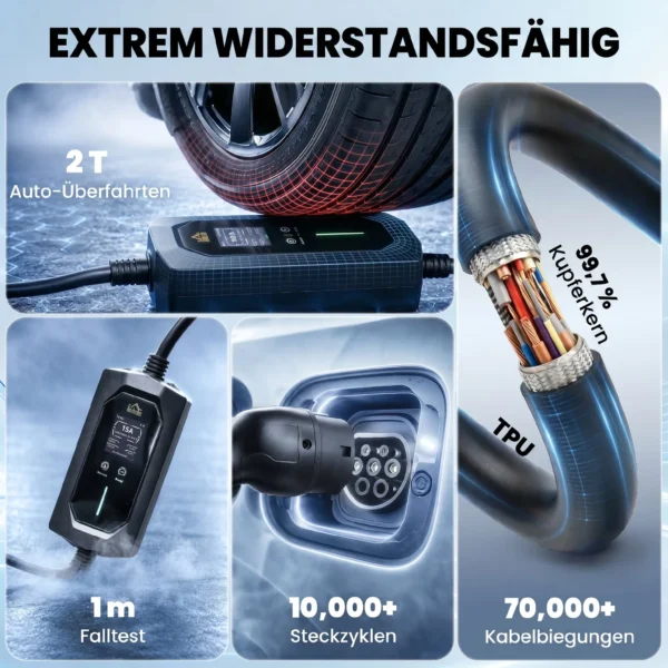 Mobile Wallbox 11kW 8m Typ 2 6–16 A 3 Phasig Ladekabel CEE 16A Auf Typ 2 Mit Einstellbarer Ladeleistung Startzeitvorwahl