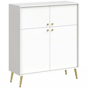 Modernes Sideboard, 105,4 Cm Buffet Mit 4 Soft Close Türen Und Metallfüßen, Für Esszimmer & Küche, Cremeweiß
