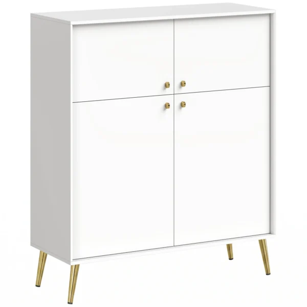 Modernes Sideboard, 105,4 Cm Buffet Mit 4 Soft Close Türen Und Metallfüßen, Für Esszimmer & Küche, Cremeweiß