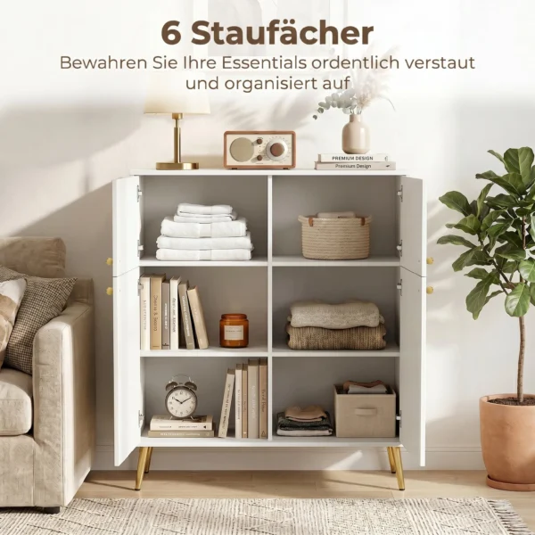 Modernes Sideboard, 105,4 Cm Buffet Mit 4 Soft Close Türen Und Metallfüßen, Für Esszimmer & Küche, Cremeweiß