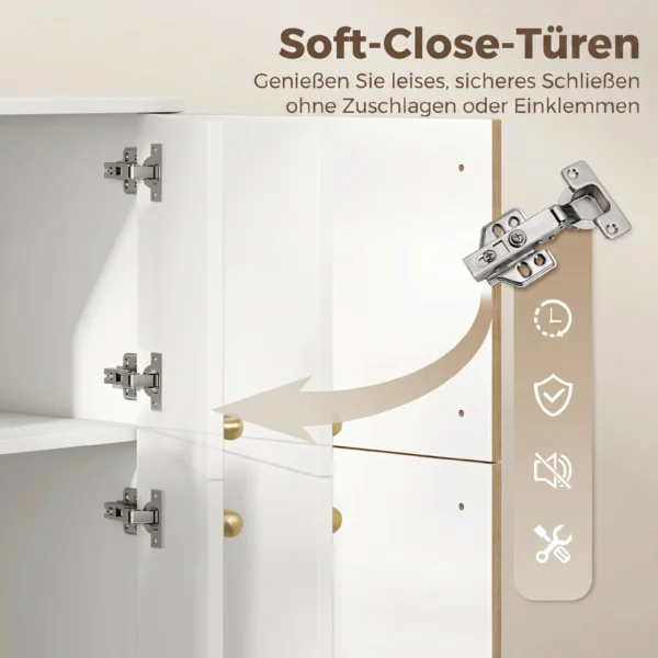 Modernes Sideboard, 105,4 Cm Buffet Mit 4 Soft Close Türen Und Metallfüßen, Für Esszimmer & Küche, Cremeweiß
