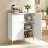 Modernes Sideboard, 105,4 Cm Buffet Mit 4 Soft Close Türen Und Metallfüßen, Für Esszimmer & Küche, Cremeweiß