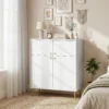 Modernes Sideboard, 105,4 Cm Buffet Mit 4 Soft Close Türen Und Metallfüßen, Für Esszimmer & Küche, Cremeweiß