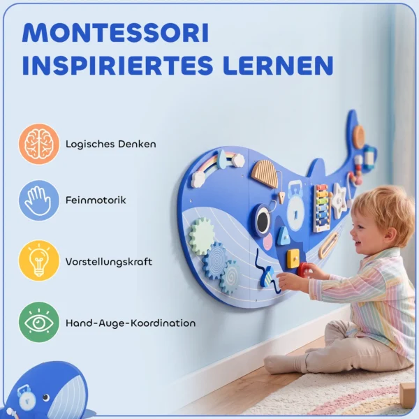Montessori Motorikbrett 13 in 1 Holz Busy Board In Waleform Wandmontiertes Activity Board Mit Xylophon Uhr Zahnrädern