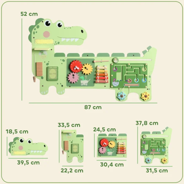 Montessori Motorikbrett Holz Busy Board Dinosaurier Wandmontiertes Mit Xylophon Uhr Zahnrädern Klangstäbe