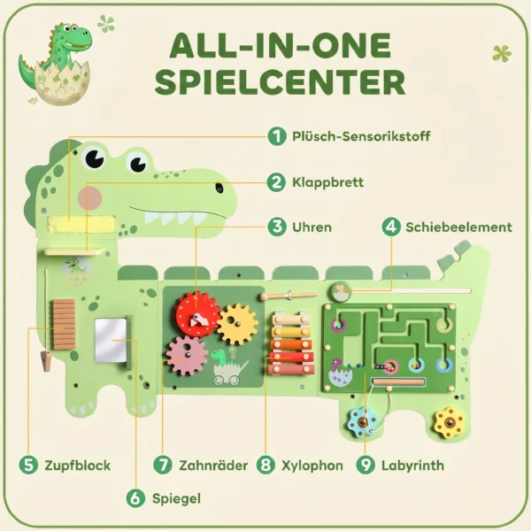 Montessori Motorikbrett Holz Busy Board Dinosaurier Wandmontiertes Mit Xylophon Uhr Zahnrädern Klangstäbe