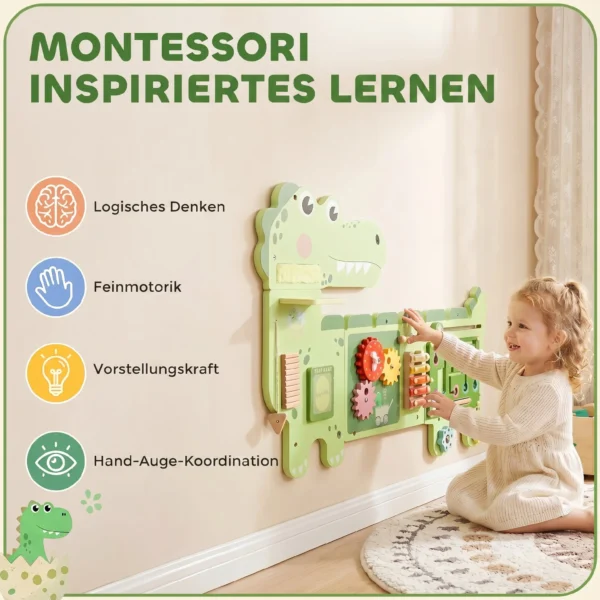 Montessori Motorikbrett Holz Busy Board Dinosaurier Wandmontiertes Mit Xylophon Uhr Zahnrädern Klangstäbe