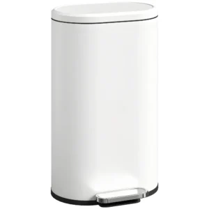 Mülleimer Küche 30 Liter Treteimer Mit Soft Close Deckel, Pedal Aus Metall, Cremeweiß, 36,5 X 31 X 61 Cm