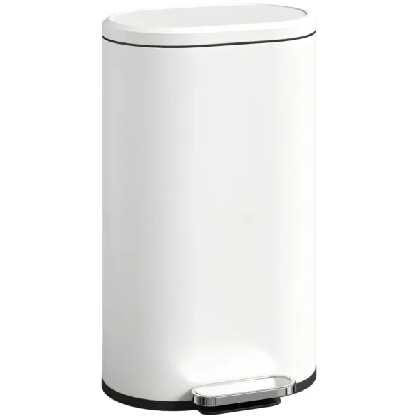 Mülleimer Küche 30 Liter Treteimer Mit Soft Close Deckel, Pedal Aus Metall, Cremeweiß, 36,5 X 31 X 61 Cm