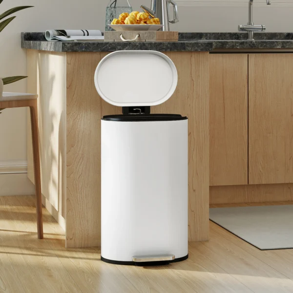 Mülleimer Küche 30 Liter Treteimer Mit Soft Close Deckel, Pedal Aus Metall, Cremeweiß, 36,5 X 31 X 61 Cm