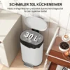 Mülleimer Küche 30 Liter Treteimer Mit Soft Close Deckel, Pedal Aus Metall, Cremeweiß, 36,5 X 31 X 61 Cm
