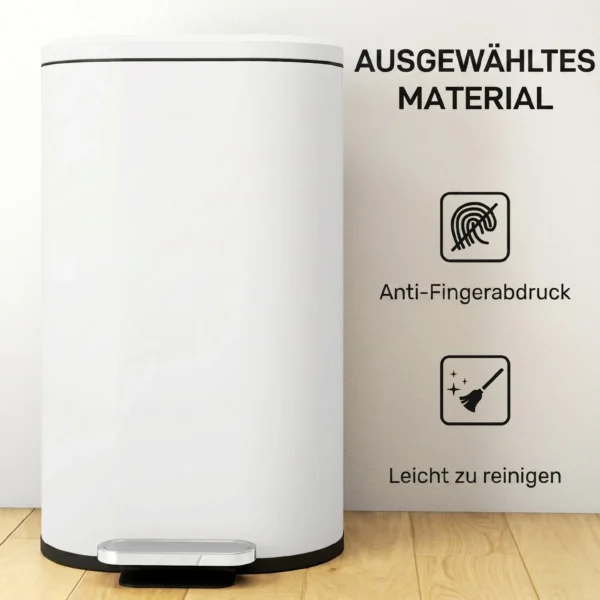 Mülleimer Küche 30 Liter Treteimer Mit Soft Close Deckel, Pedal Aus Metall, Cremeweiß, 36,5 X 31 X 61 Cm