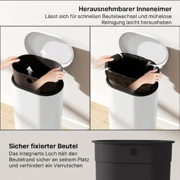Mülleimer Küche 30 Liter Treteimer Mit Soft Close Deckel, Pedal Aus Metall, Cremeweiß, 36,5 X 31 X 61 Cm
