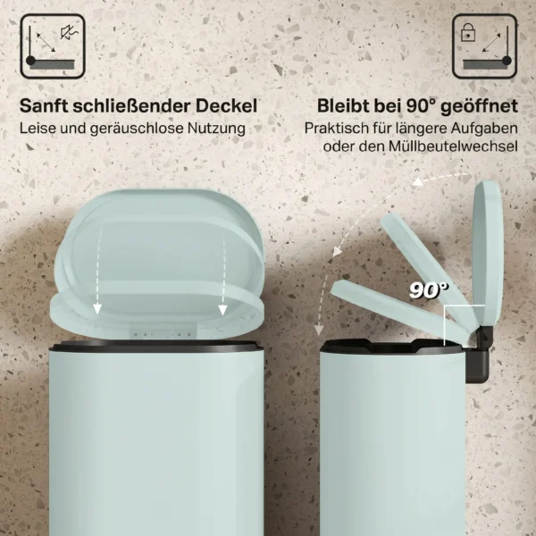 Mülleimer Küche 30 Liter Treteimer Mit Soft Close Deckel, Pedal Aus Metall, Grün, 36,5 X 31 X 61 Cm
