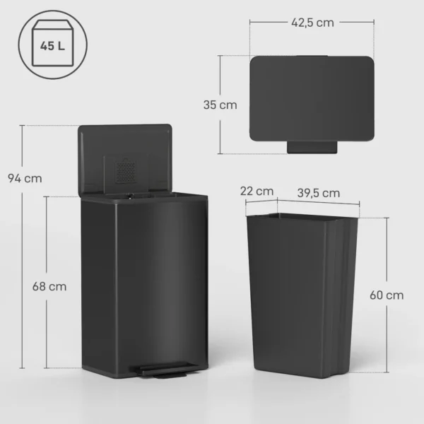 Mülleimer Küche 45 Liter Treteimer Küchenmülleimer Mit Soft Close Deckel, Herausnehmbarem Innenbehälter