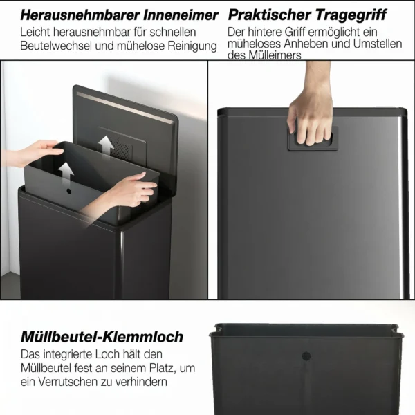 Mülleimer Küche 45 Liter Treteimer Küchenmülleimer Mit Soft Close Deckel, Herausnehmbarem Innenbehälter
