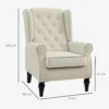 Ohrensessel Relaxsessel Sessel, Vintage Design, Knopfheftung, Gedrechselte Beine, 74 Cm X 86 Cm X 102 Cm, Cremeweiß