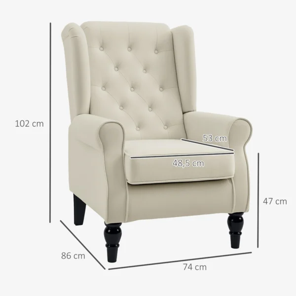 Ohrensessel Relaxsessel Sessel, Vintage Design, Knopfheftung, Gedrechselte Beine, 74 Cm X 86 Cm X 102 Cm, Cremeweiß