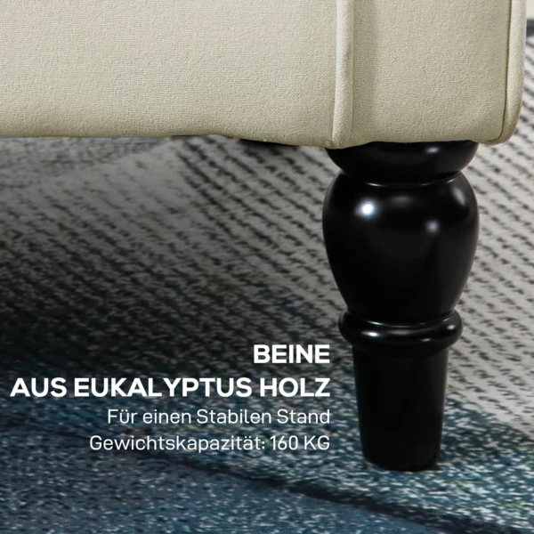 Ohrensessel Relaxsessel Sessel, Vintage Design, Knopfheftung, Gedrechselte Beine, 74 Cm X 86 Cm X 102 Cm, Cremeweiß